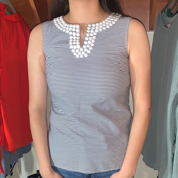 Talbots Striped Sleeveless Top with Beaded Neckline size 4 - Picture 1 of 8